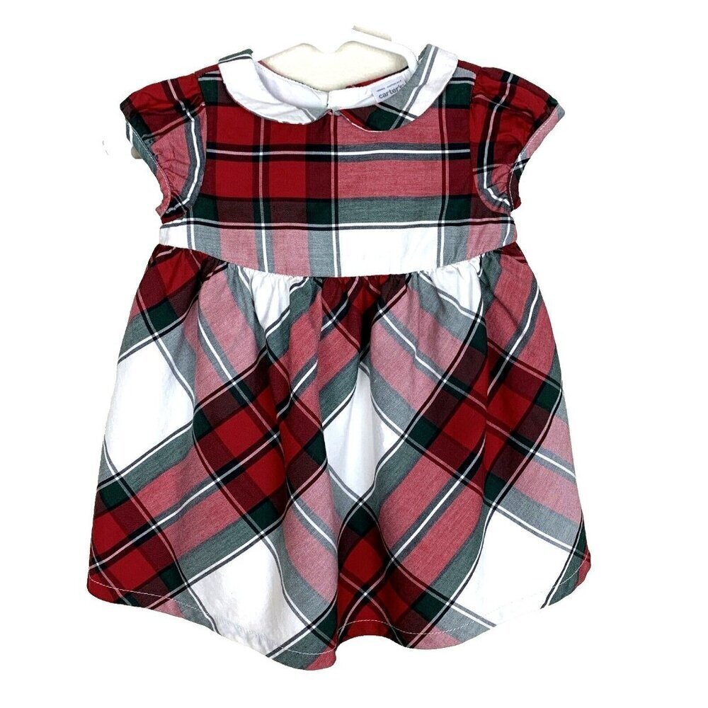Carter's Short Sleeve Dress Girls 6 Months Plaid Holiday‎ Tartan Red Christmas